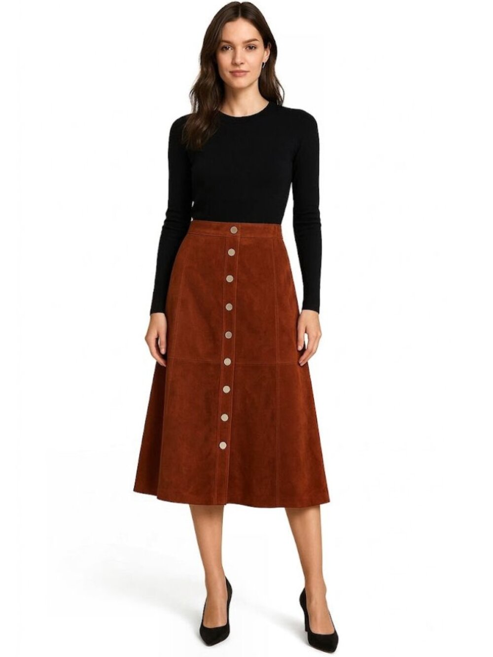 DVF Diane von Furstenberg Gracelynn Suede Skirt, Brown (Rust), Womens size 8